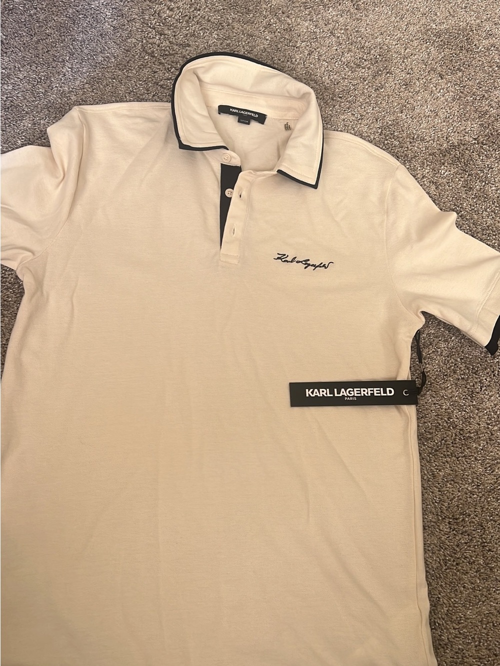 Karl Lagerfeld Cream Polo with Black Trim
